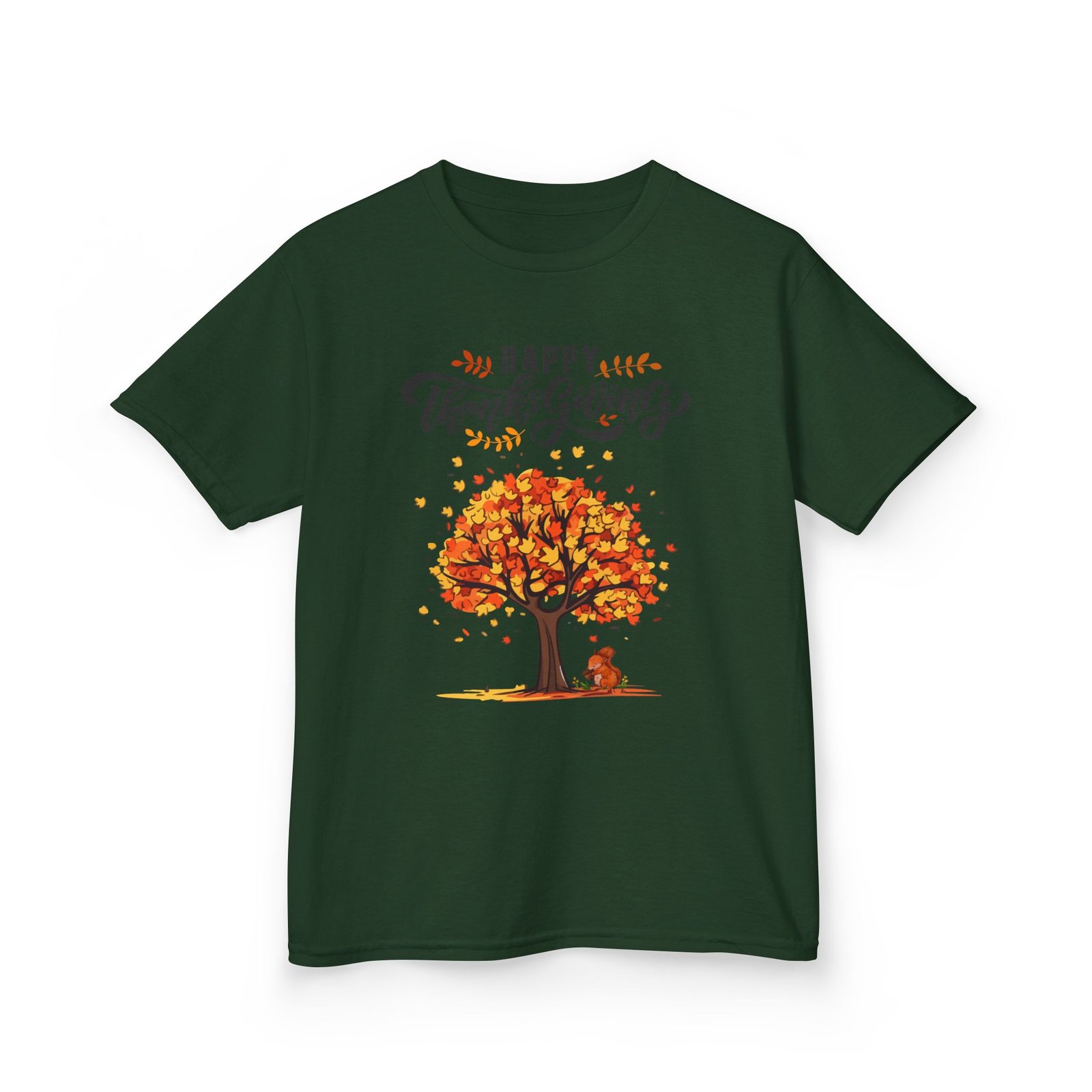 happy thanksgiving kids tee, fall t shirt, autumn apparel, festive gift, holiday outfit, tree and leaves design