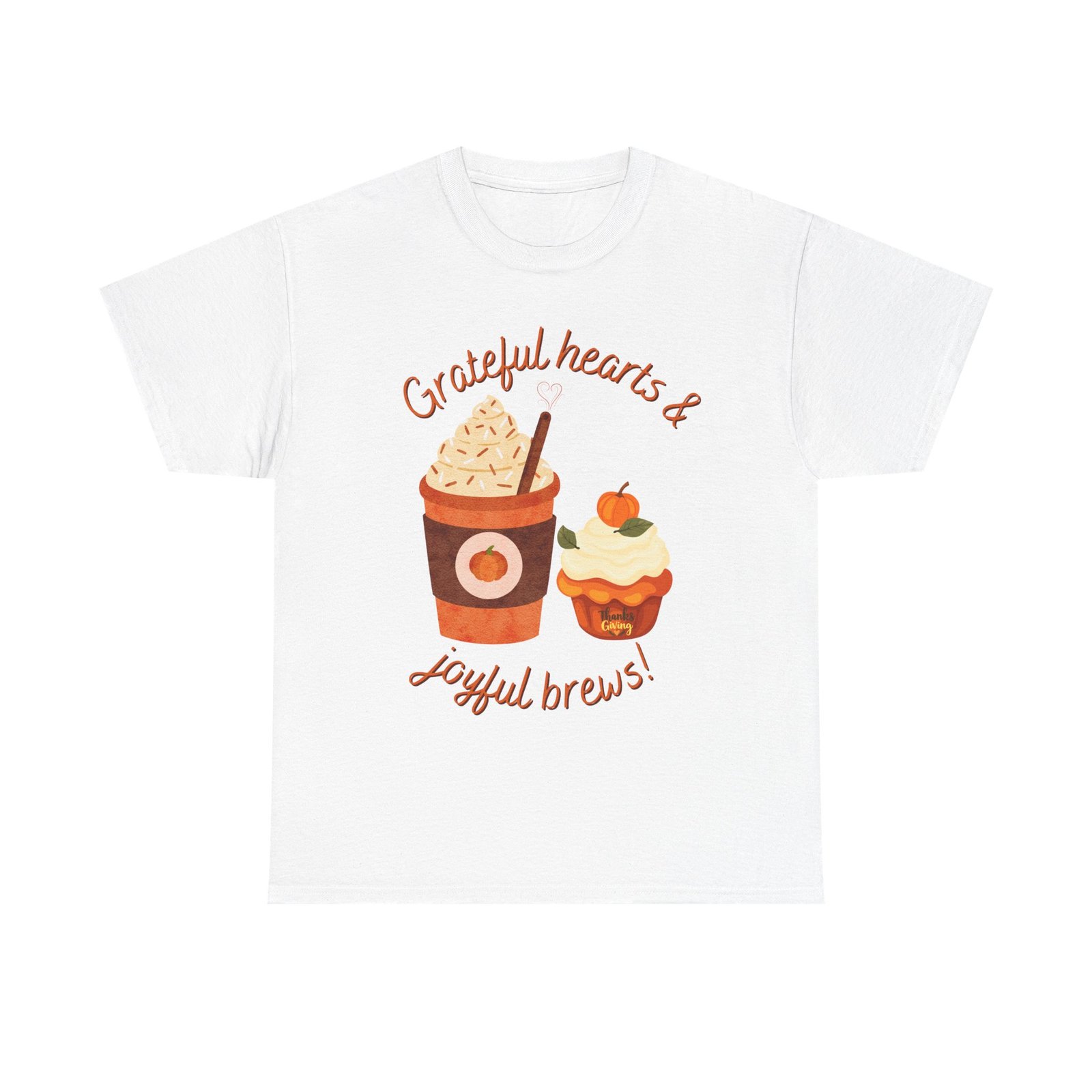 happy thanksgiving grateful hearts & joyful brews tee, unisex cotton shirt, coffee lovers gift, casual wear, cute tee for celebrations, fall fashion