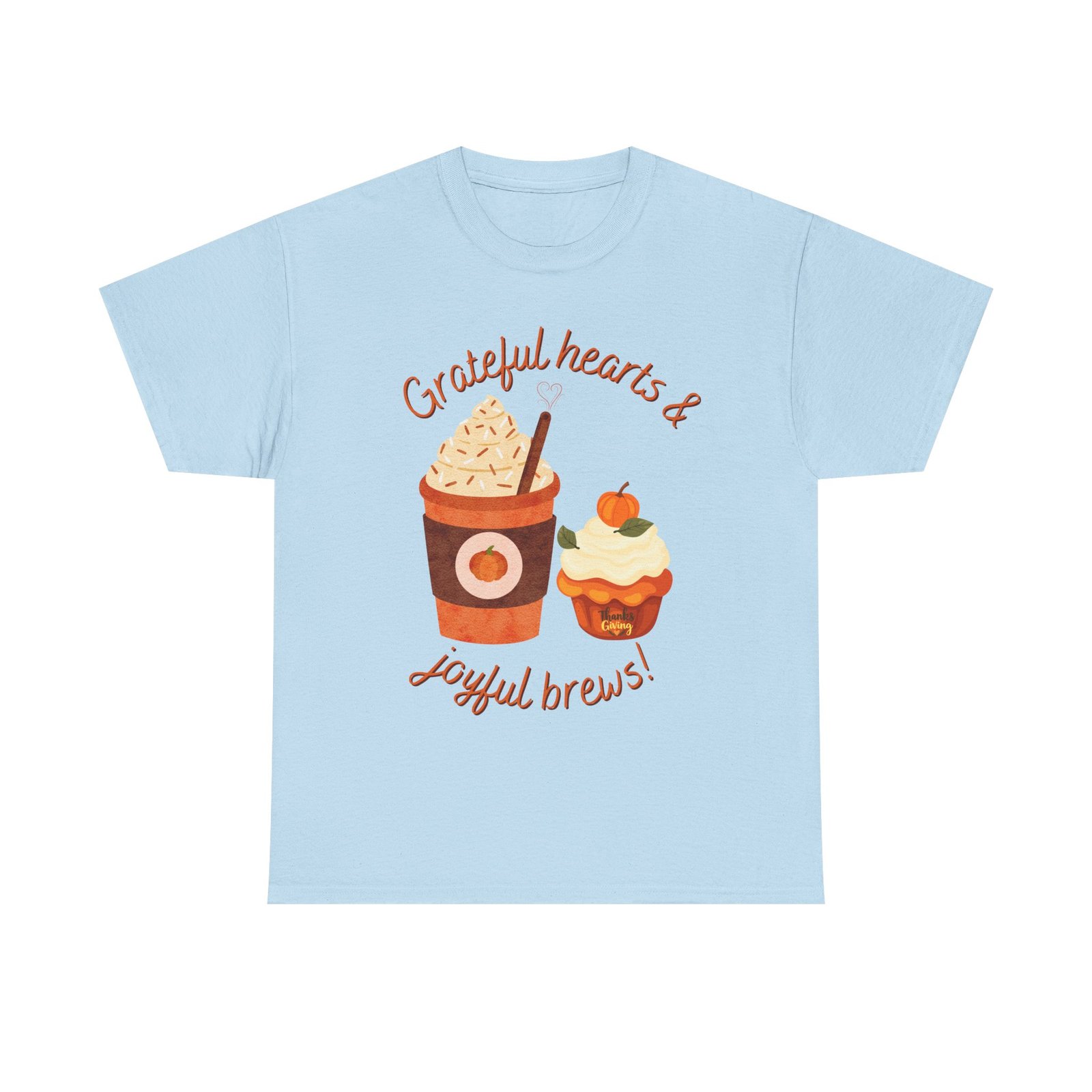 happy thanksgiving grateful hearts & joyful brews tee, unisex cotton shirt, coffee lovers gift, casual wear, cute tee for celebrations, fall fashion