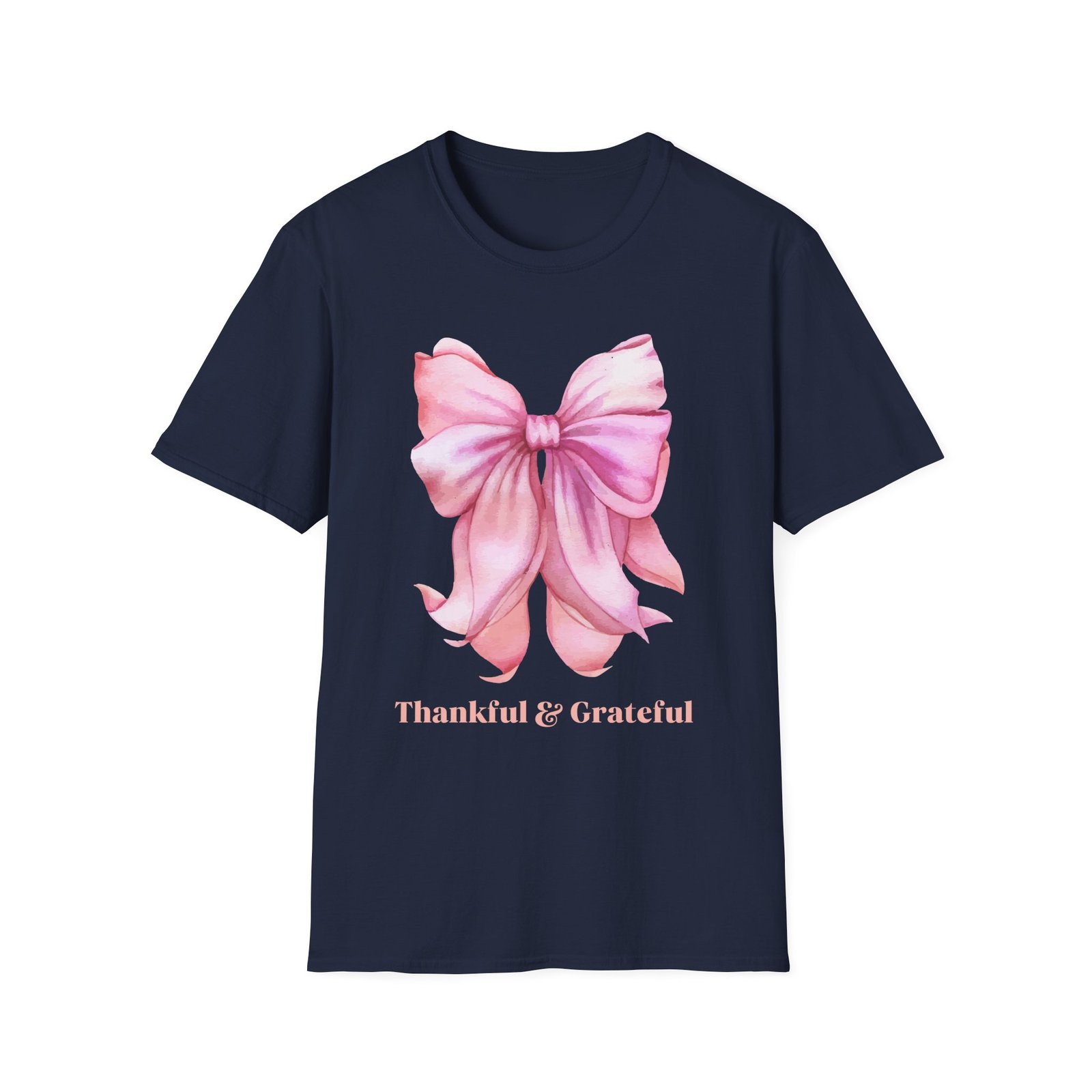 thankful & grateful bow t shirt, unisex softstyle tee, thanksgiving gift, fall apparel, cute casual wear, gratitude shirt