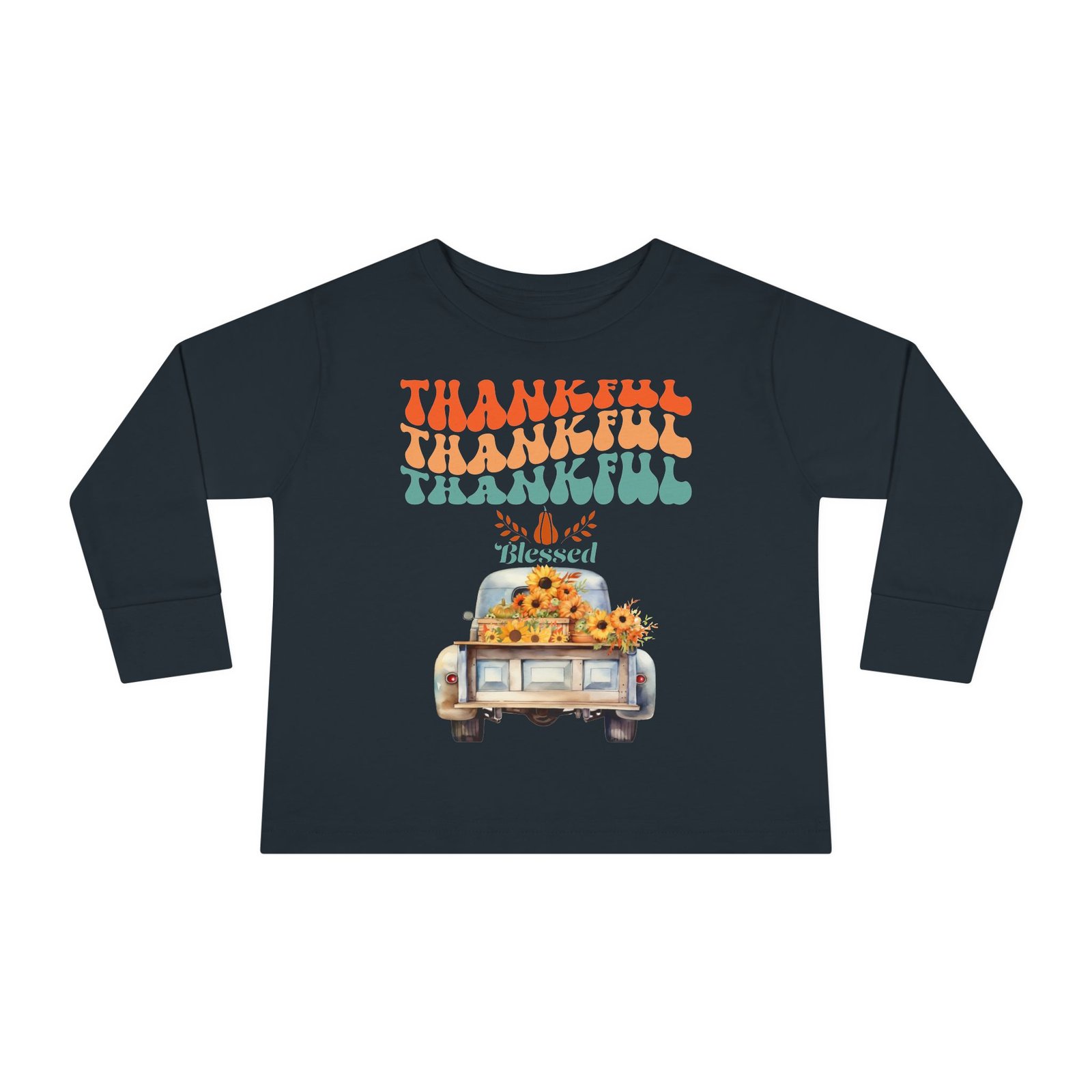 thankful toddler long sleeve tee perfect for fall celebrations, family gatherings, thanksgiving, everyday wear, gifts