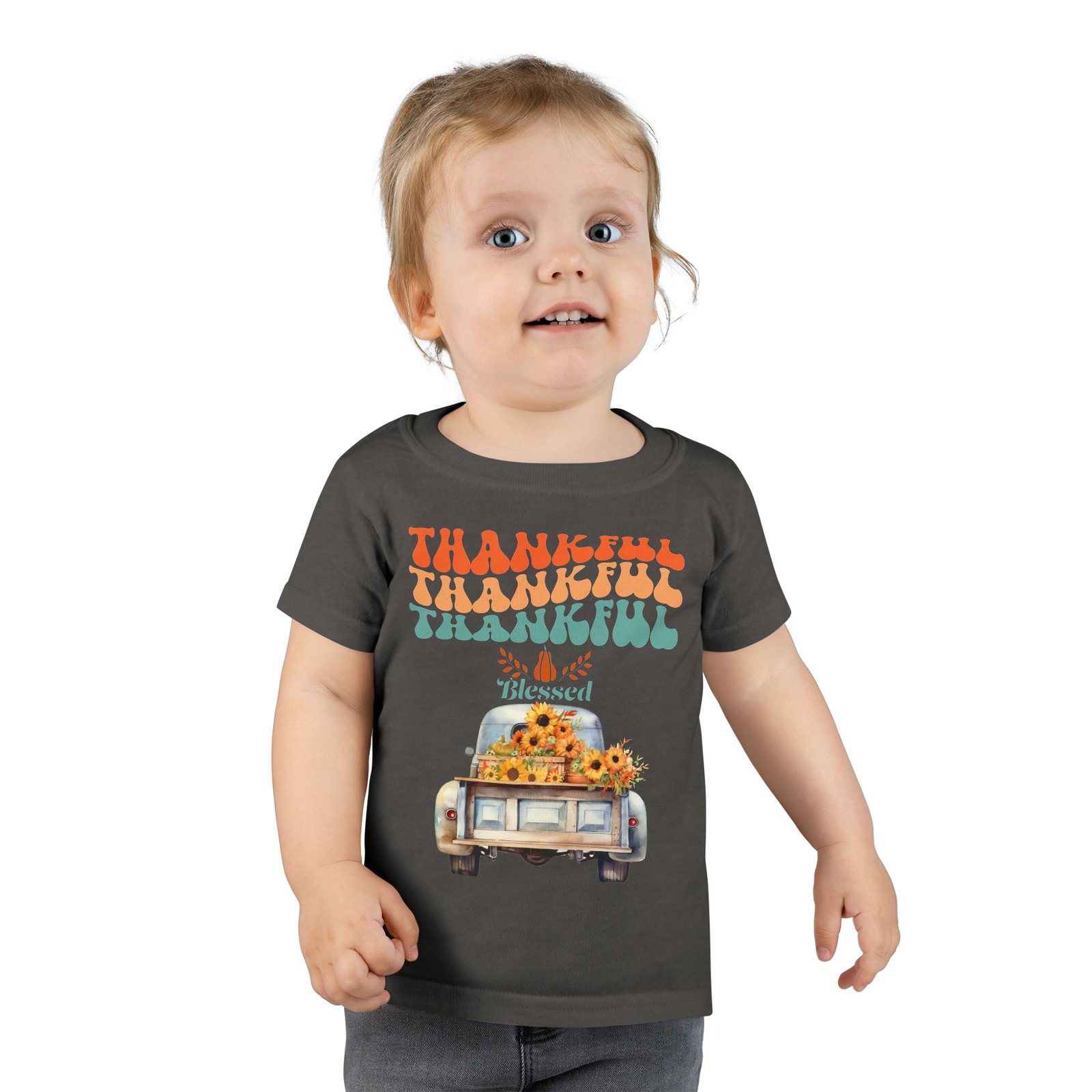 toddler t shirt thankful vintage car design, cute autumn apparel, fall celebration shirt, kids gratitude tee, gifts for thanksgiving