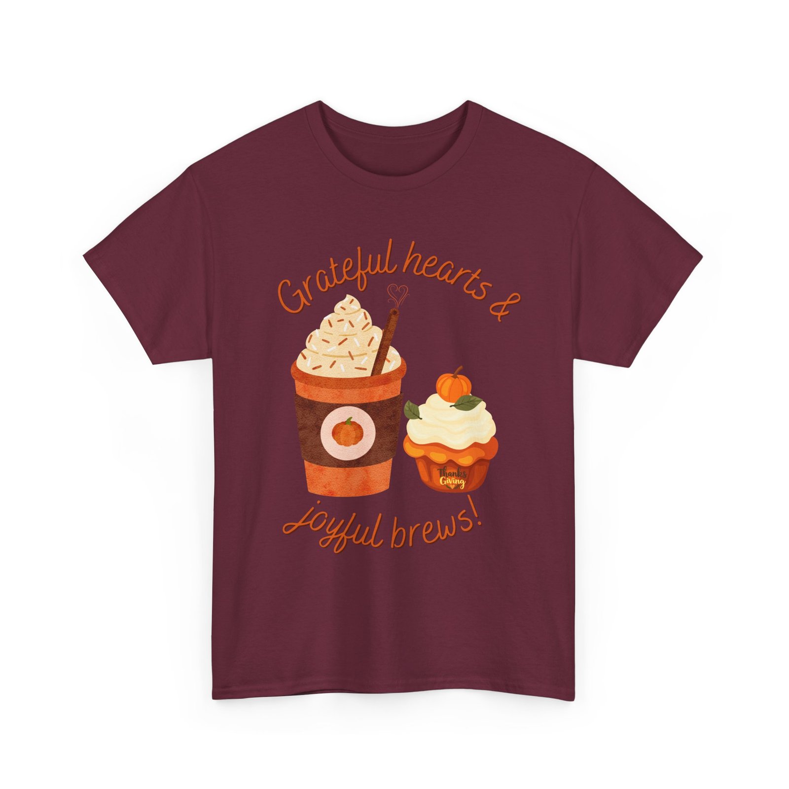 happy thanksgiving grateful hearts & joyful brews tee, unisex cotton shirt, coffee lovers gift, casual wear, cute tee for celebrations, fall fashion