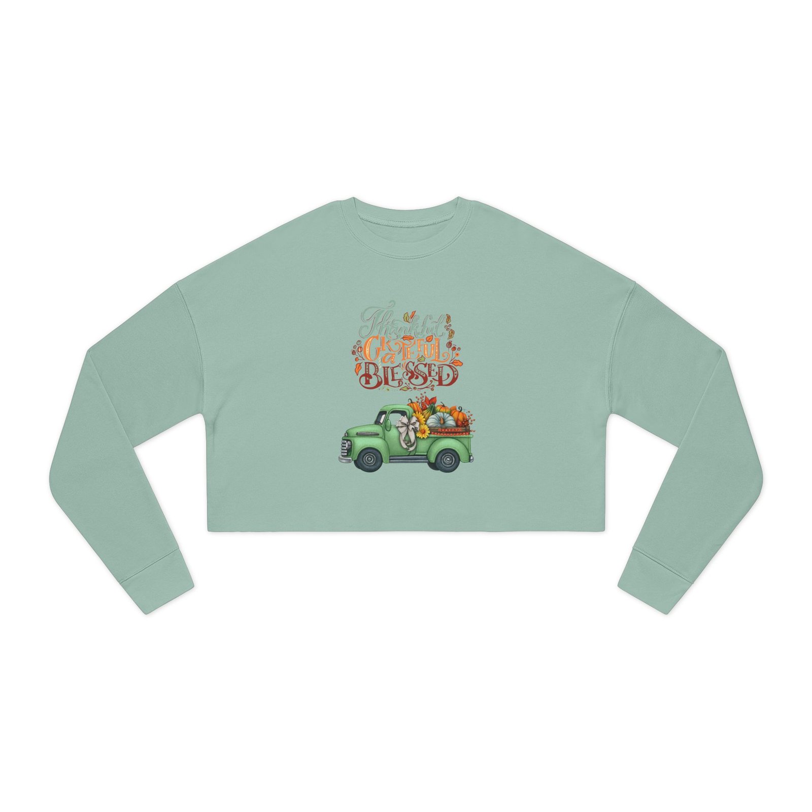 thankful vibes cropped sweatshirt with pumpkin truck, women's fall apparel, cozy sweatshirt, holiday gift, thanksgiving outfit (different design upon request.)