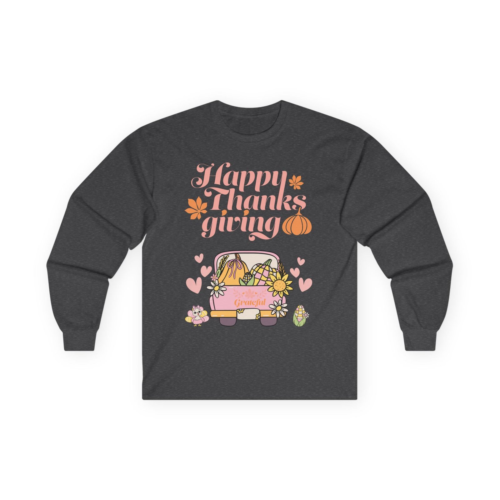 thanksgiving long sleeve tee, cozy fall shirt, autumn apparel, holiday gift, harvest celebration clothing, cute graphic tee (different design upon request)