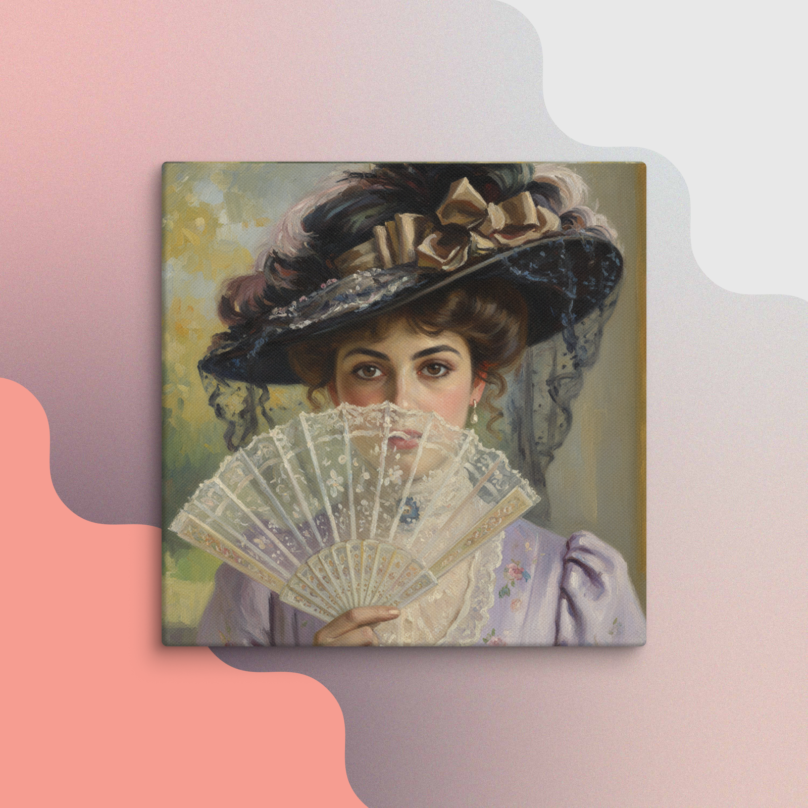The Lady with the Lace Fan Canvas Art Print 14x14