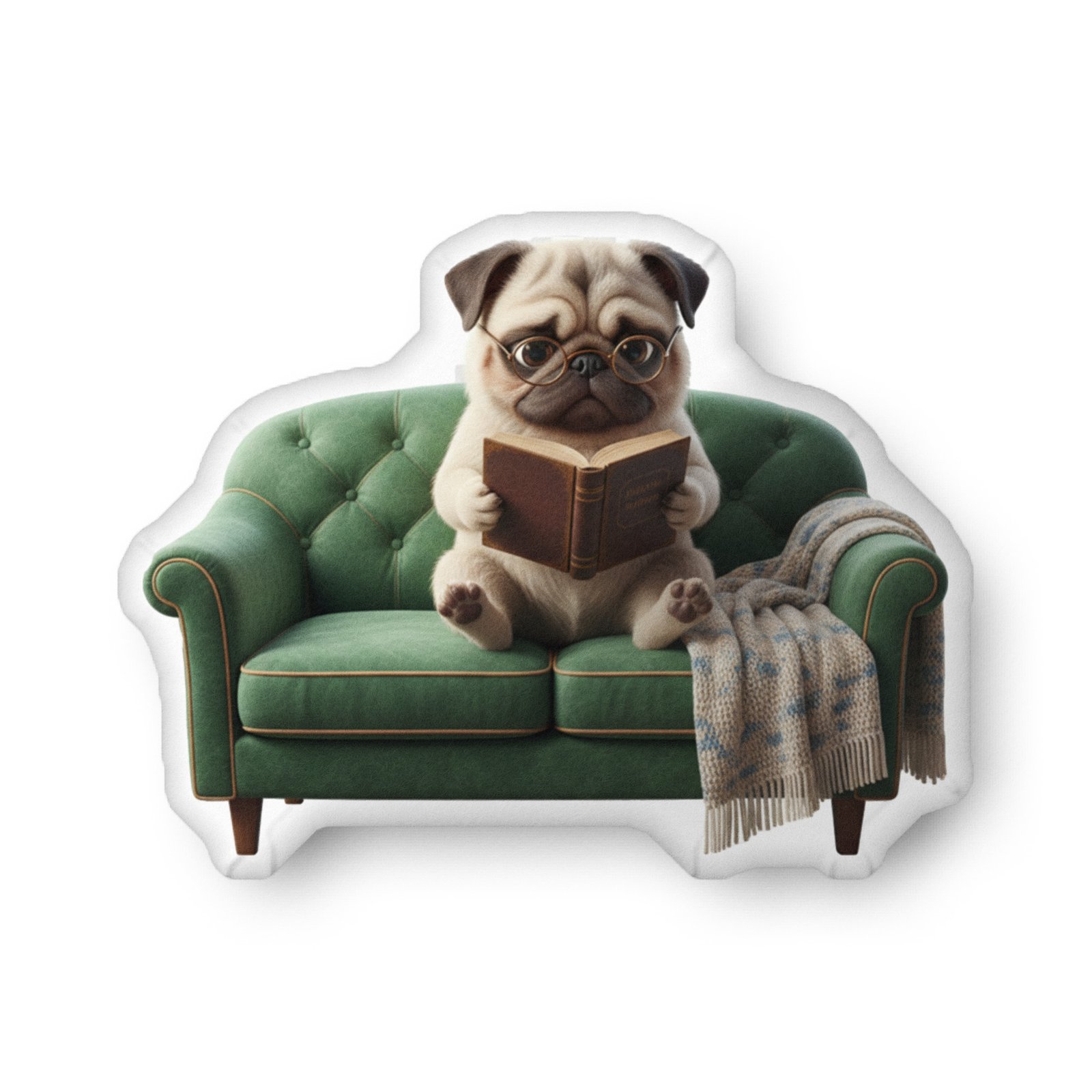 Pug Reading Decorative Pillow