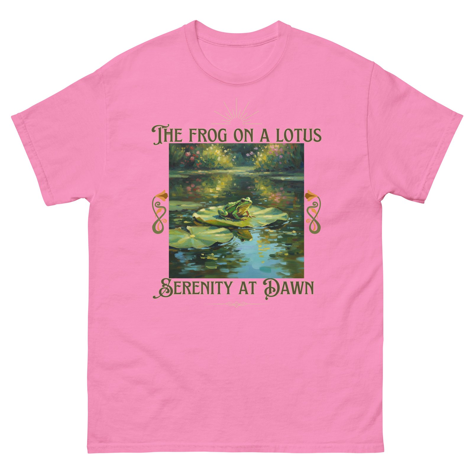 The Frog on a Lotus-Serenity at Dawn T-shirt-Unisex classic tee - Image 6