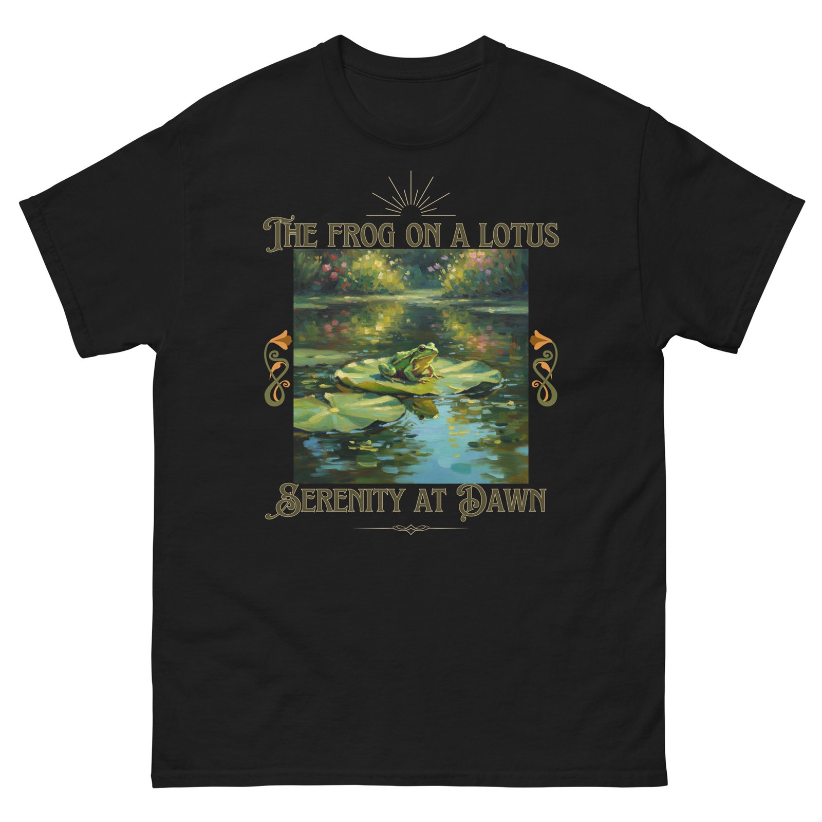 The Frog on a Lotus-Serenity at Dawn T-shirt-Unisex classic tee - Image 2