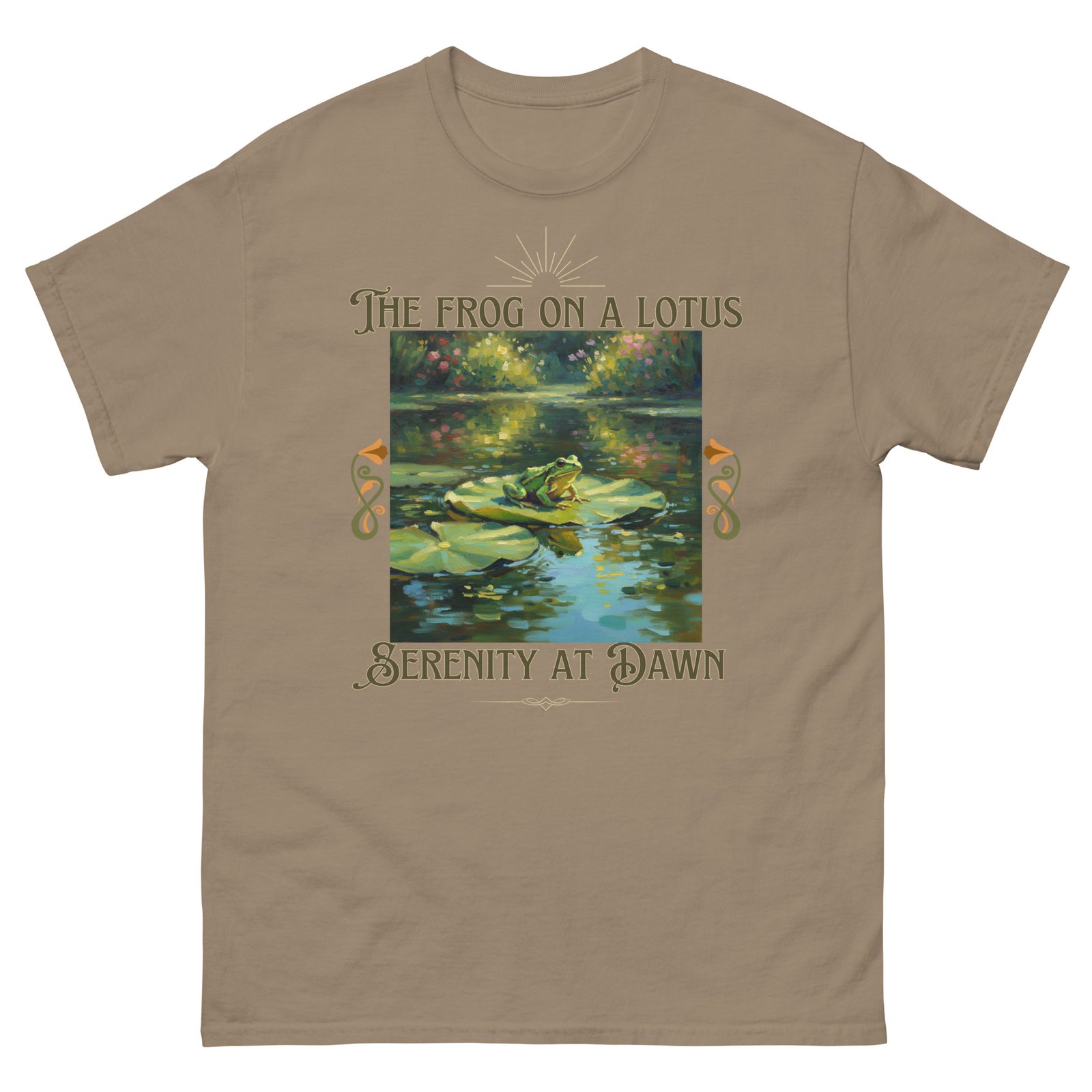 The Frog on a Lotus-Serenity at Dawn T-shirt-Unisex classic tee - Image 5