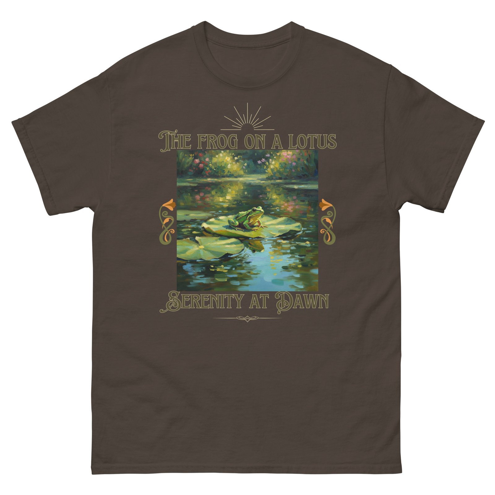 The Frog on a Lotus-Serenity at Dawn T-shirt-Unisex classic tee - Image 4