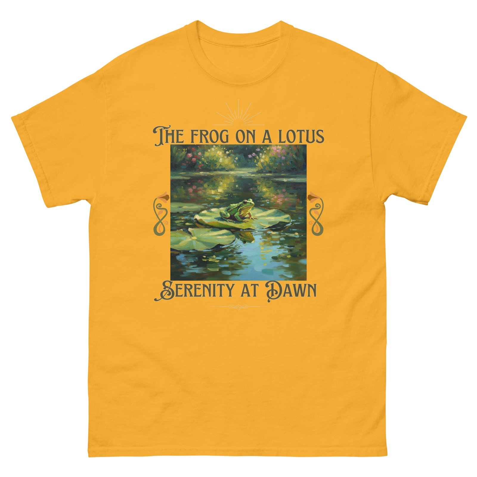 The Frog on a Lotus-Serenity at Dawn T-shirt-Unisex classic tee - Image 7