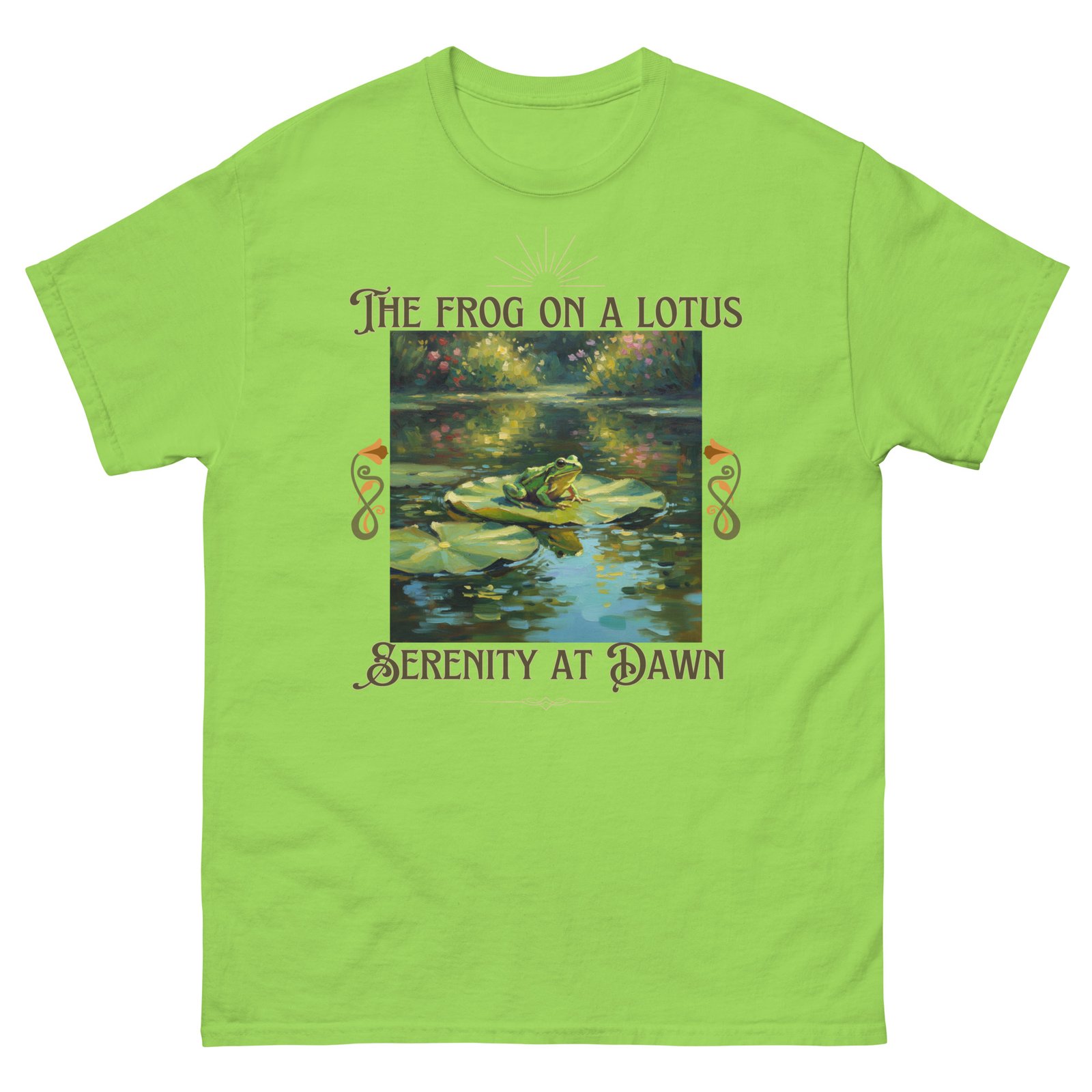 The Frog on a Lotus-Serenity at Dawn T-shirt-Unisex classic tee