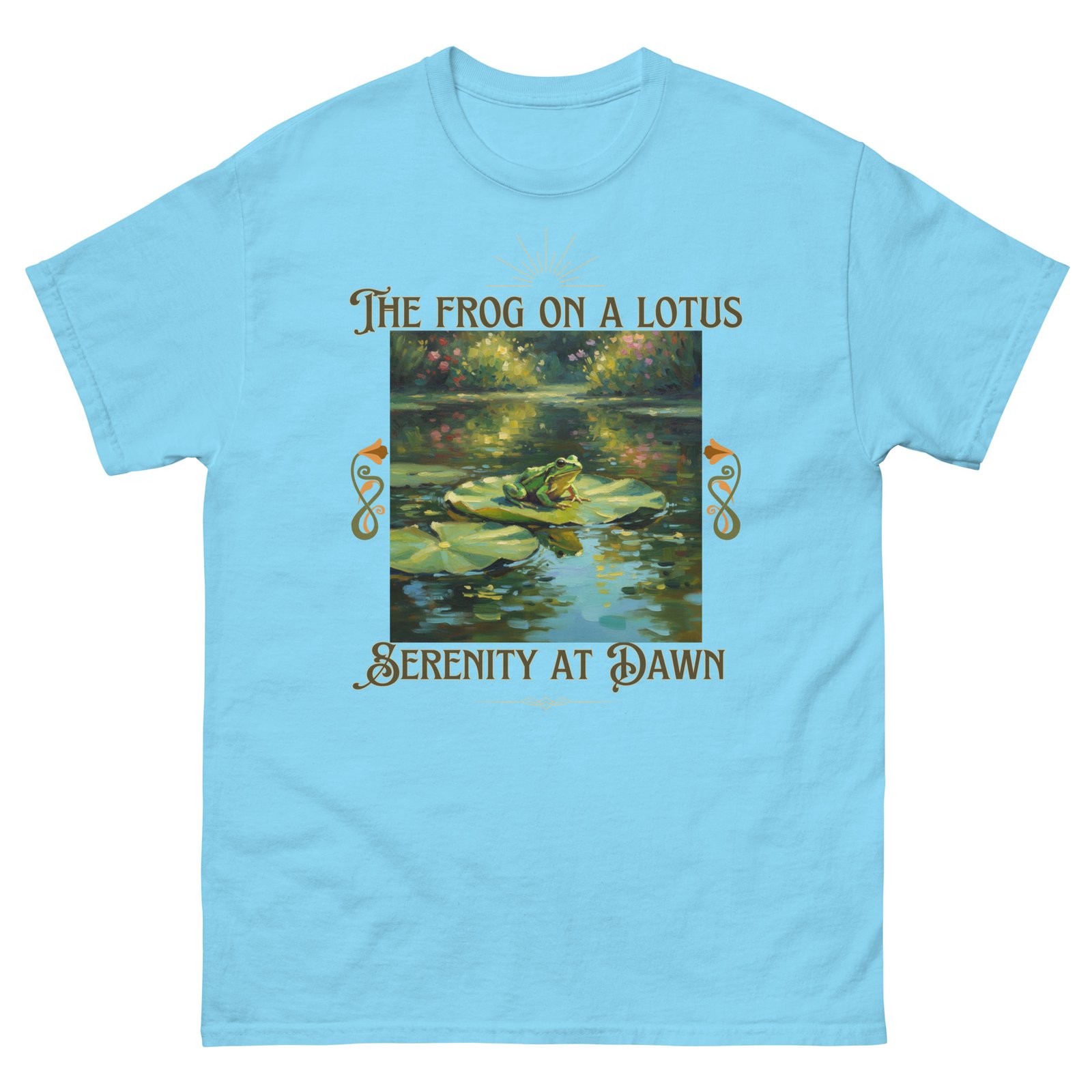 The Frog on a Lotus-Serenity at Dawn T-shirt-Unisex classic tee - Image 8