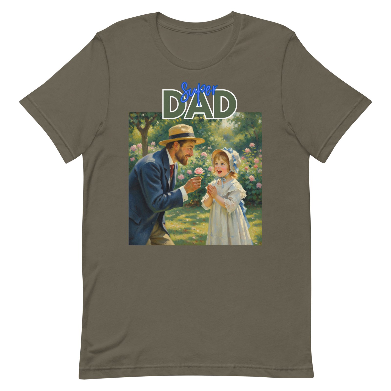 Super Dad- Picture of Father giving daughter a rose-Unisex t-shirt - Image 2