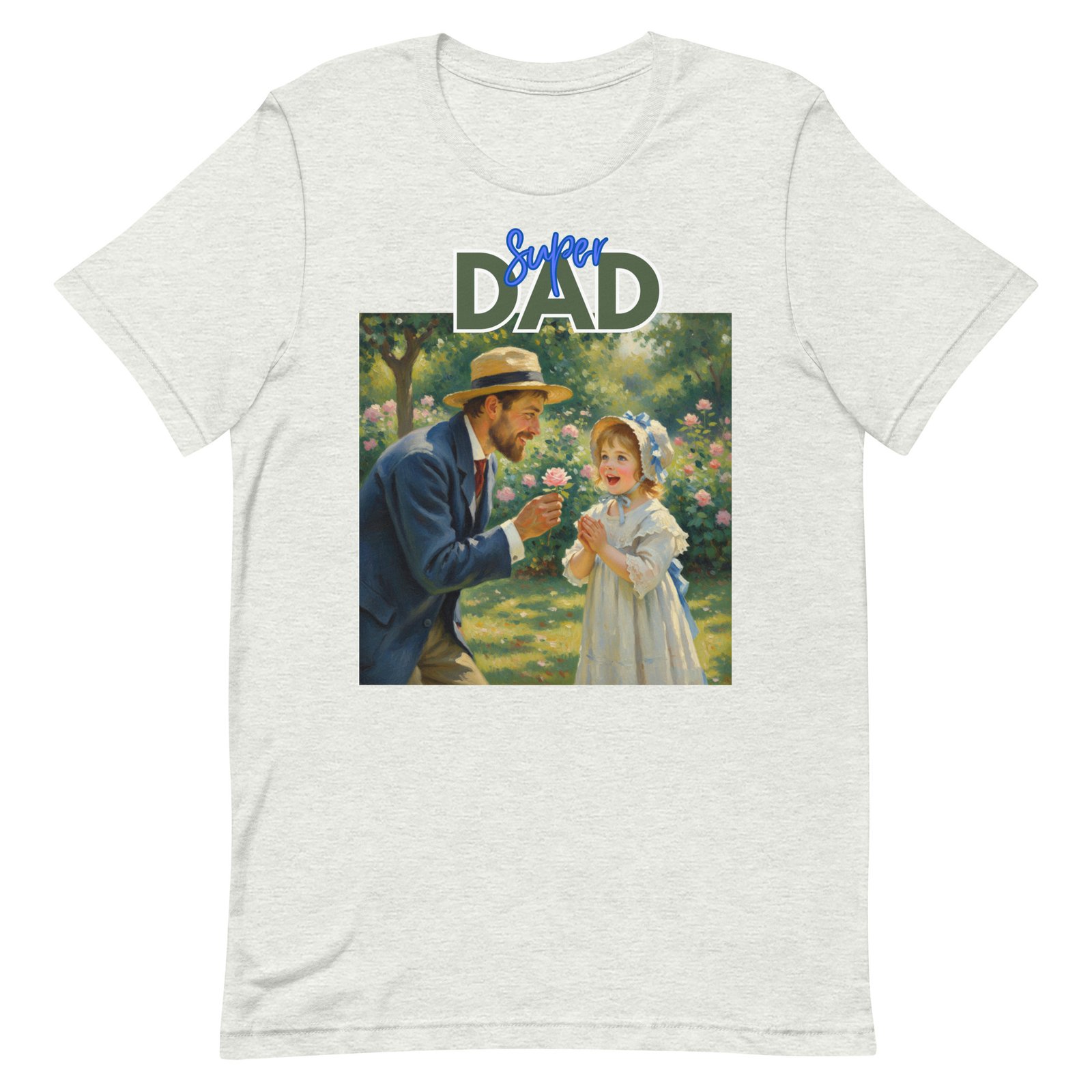 Super Dad- Picture of Father giving daughter a rose-Unisex t-shirt - Image 3