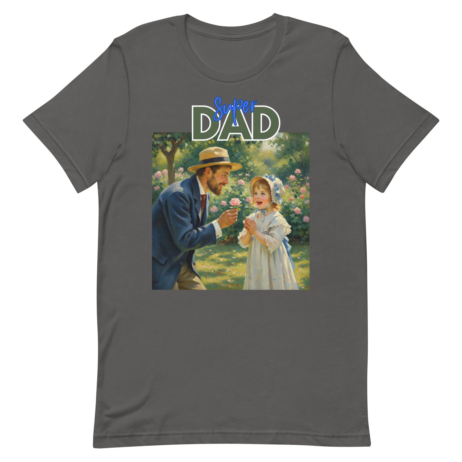Super Dad- Picture of Father giving daughter a rose-Unisex t-shirt - Image 4