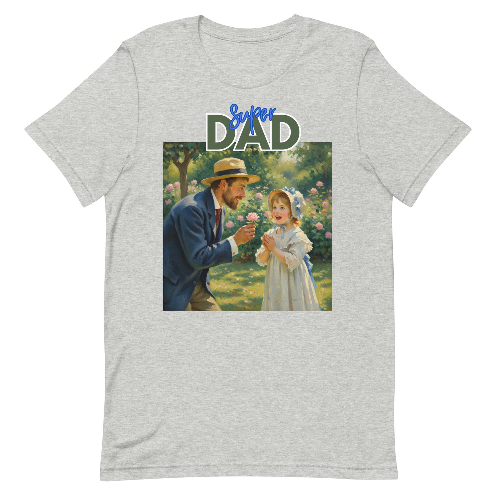 Super Dad- Picture of Father giving daughter a rose-Unisex t-shirt - Image 5
