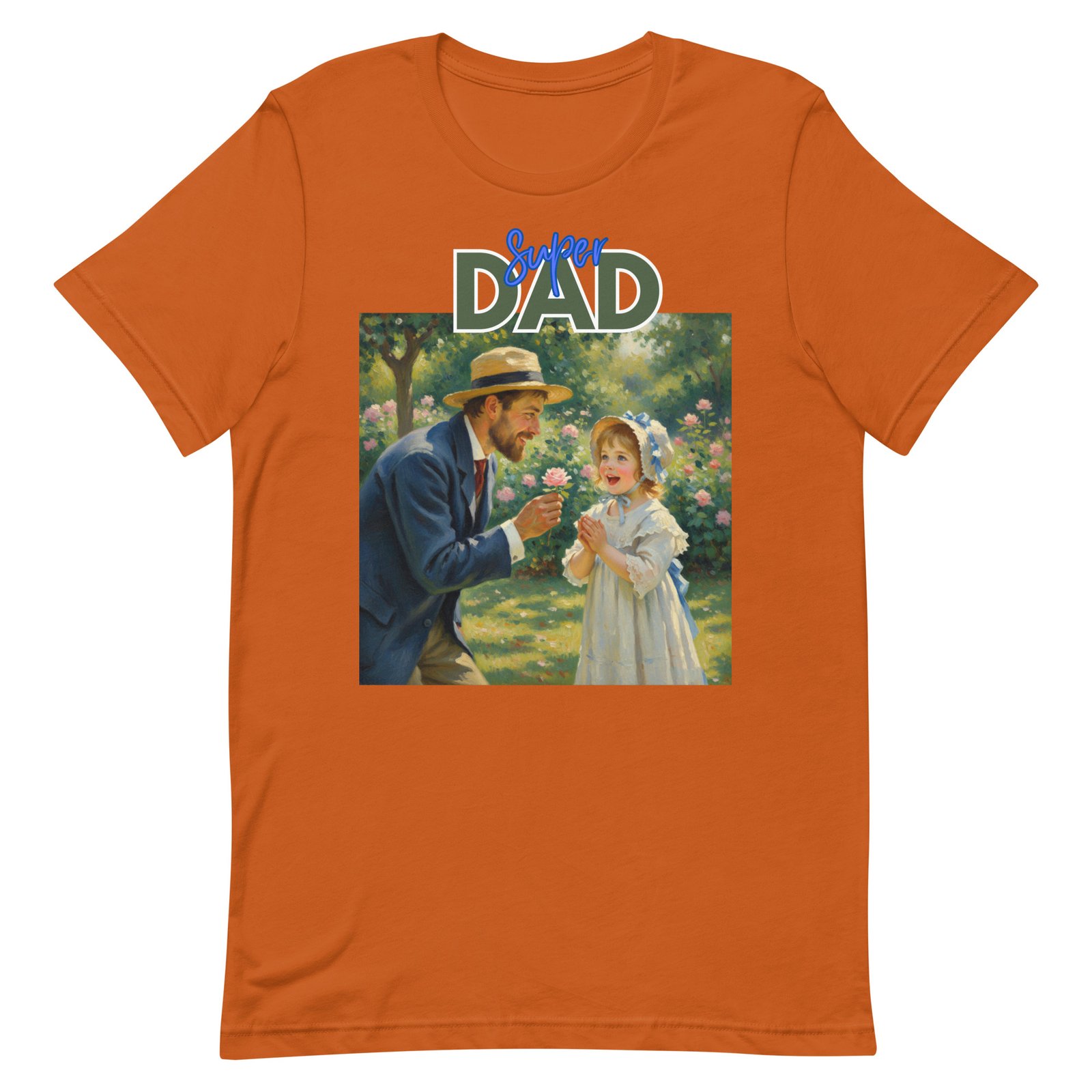 Super Dad- Picture of Father giving daughter a rose-Unisex t-shirt - Image 6