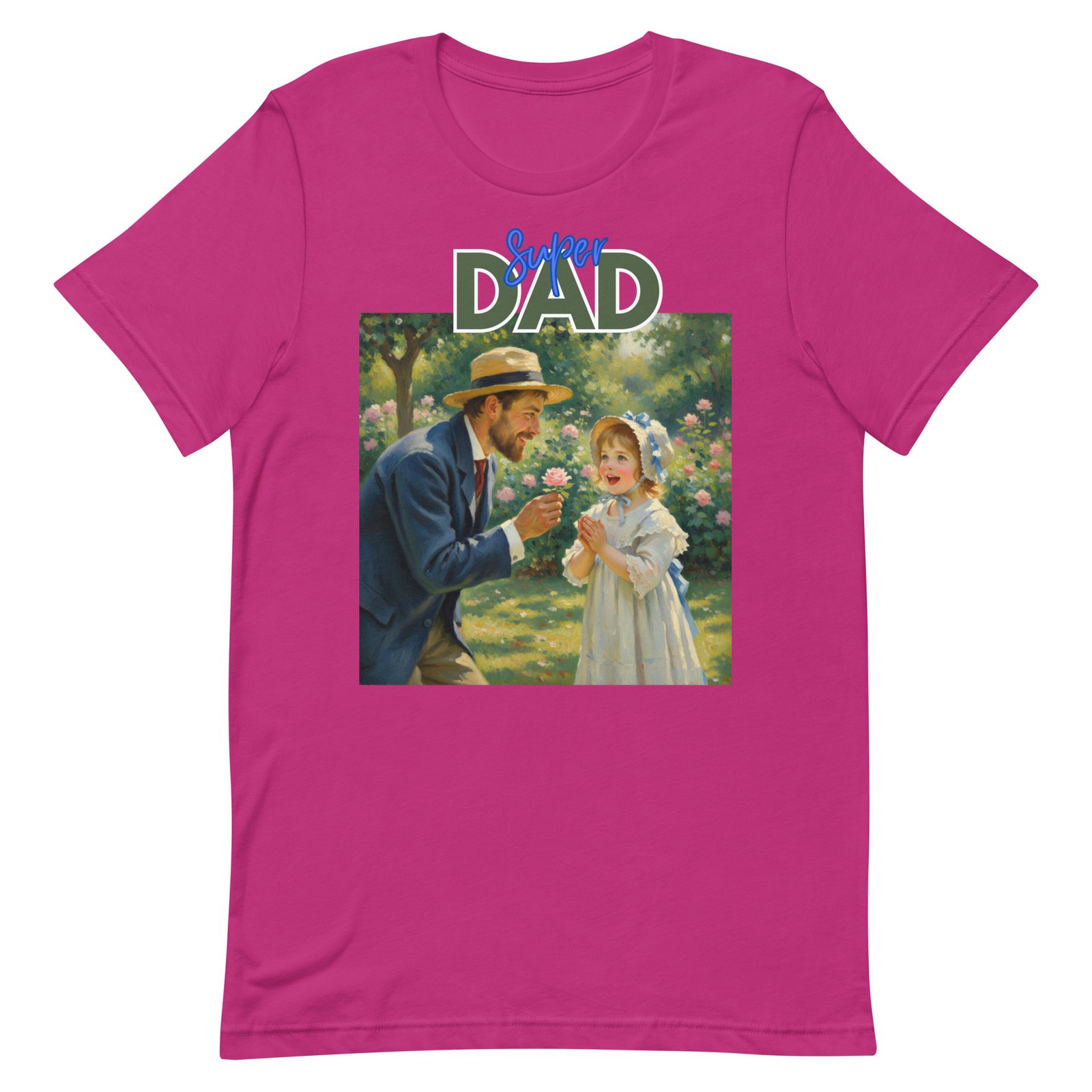 Super Dad- Picture of Father giving daughter a rose-Unisex t-shirt - Image 8