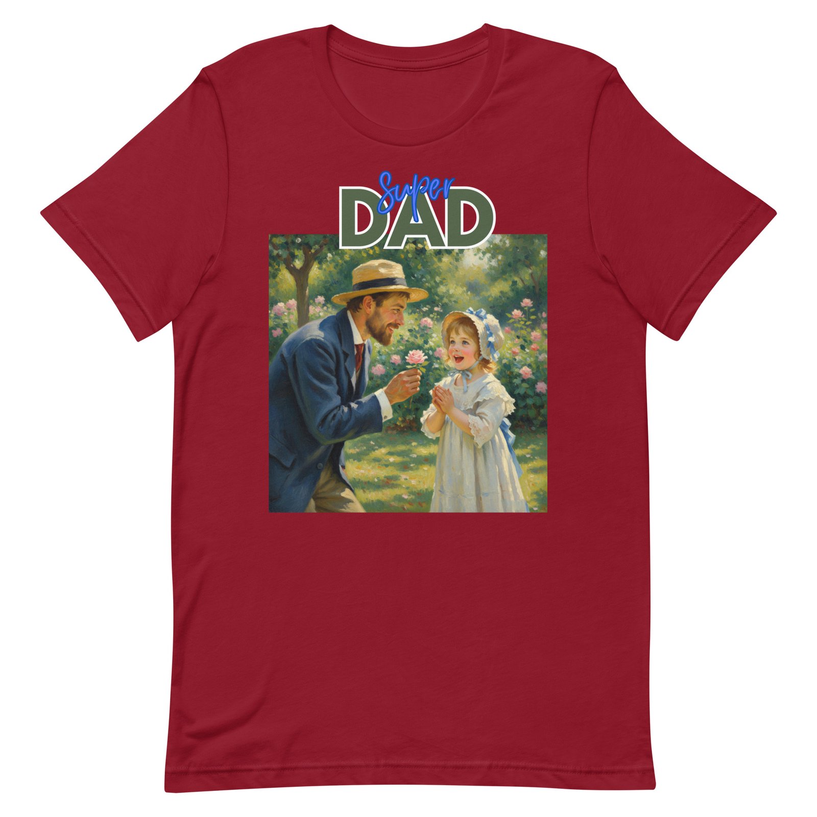 Super Dad- Picture of Father giving daughter a rose-Unisex t-shirt - Image 13