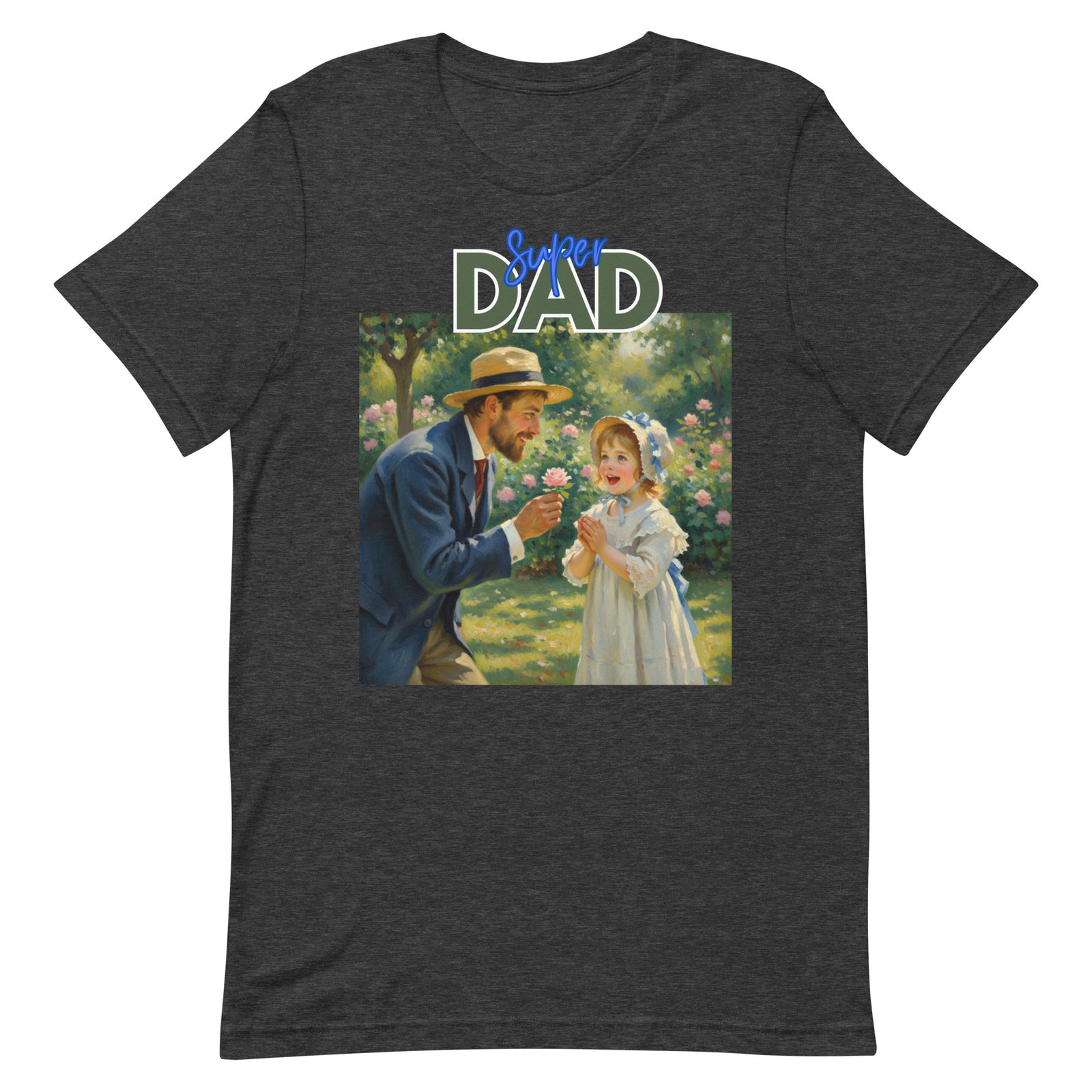 Super Dad- Picture of Father giving daughter a rose-Unisex t-shirt - Image 15