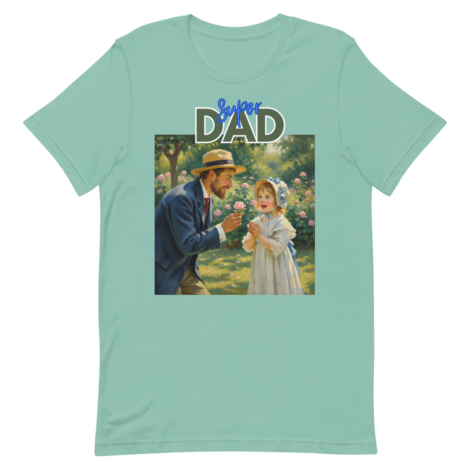 Super Dad- Picture of Father giving daughter a rose-Unisex t-shirt - Image 16