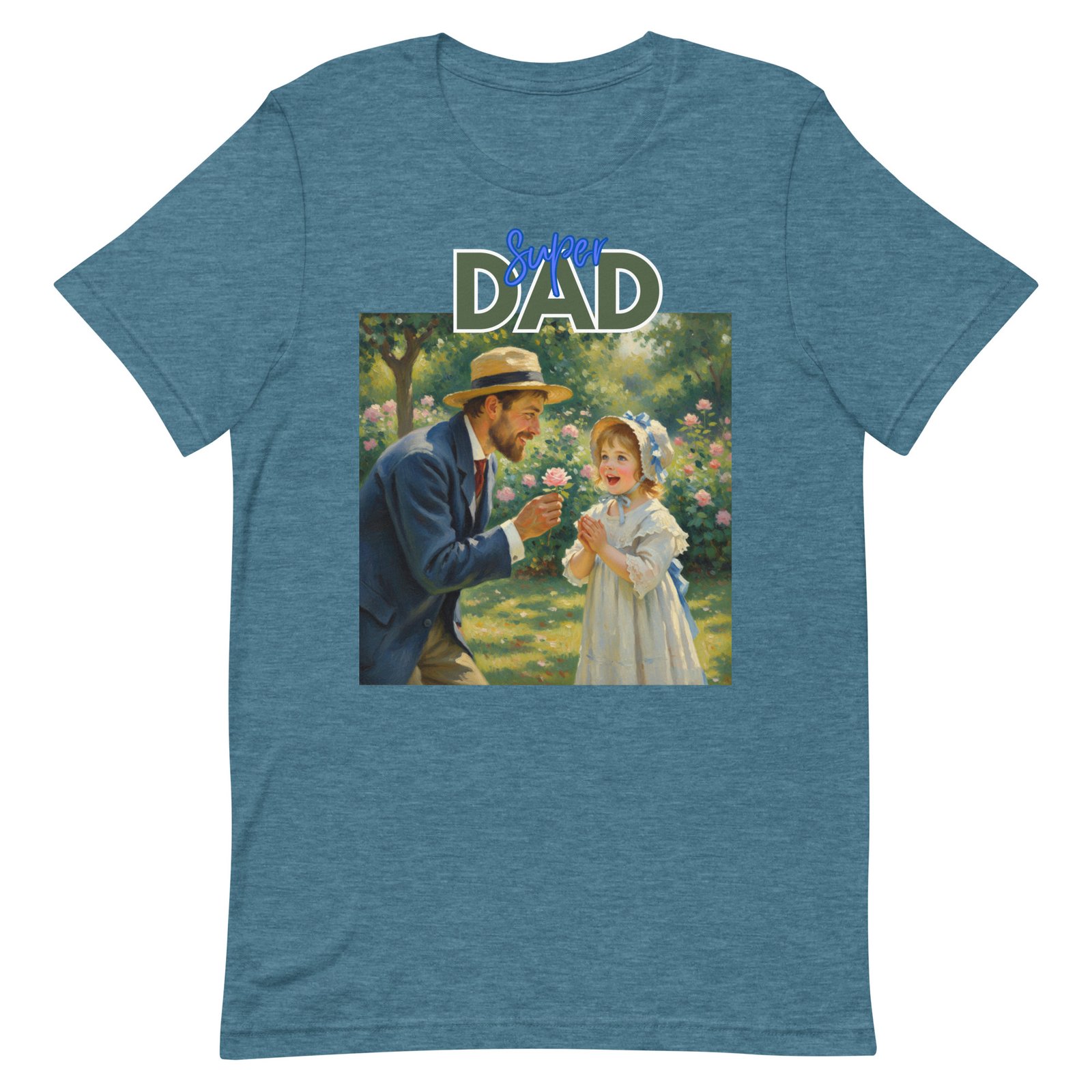 Super Dad- Picture of Father giving daughter a rose-Unisex t-shirt - Image 21