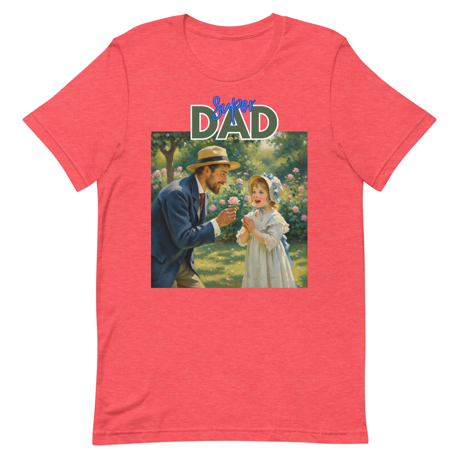 Super Dad- Picture of Father giving daughter a rose-Unisex t-shirt - Image 75