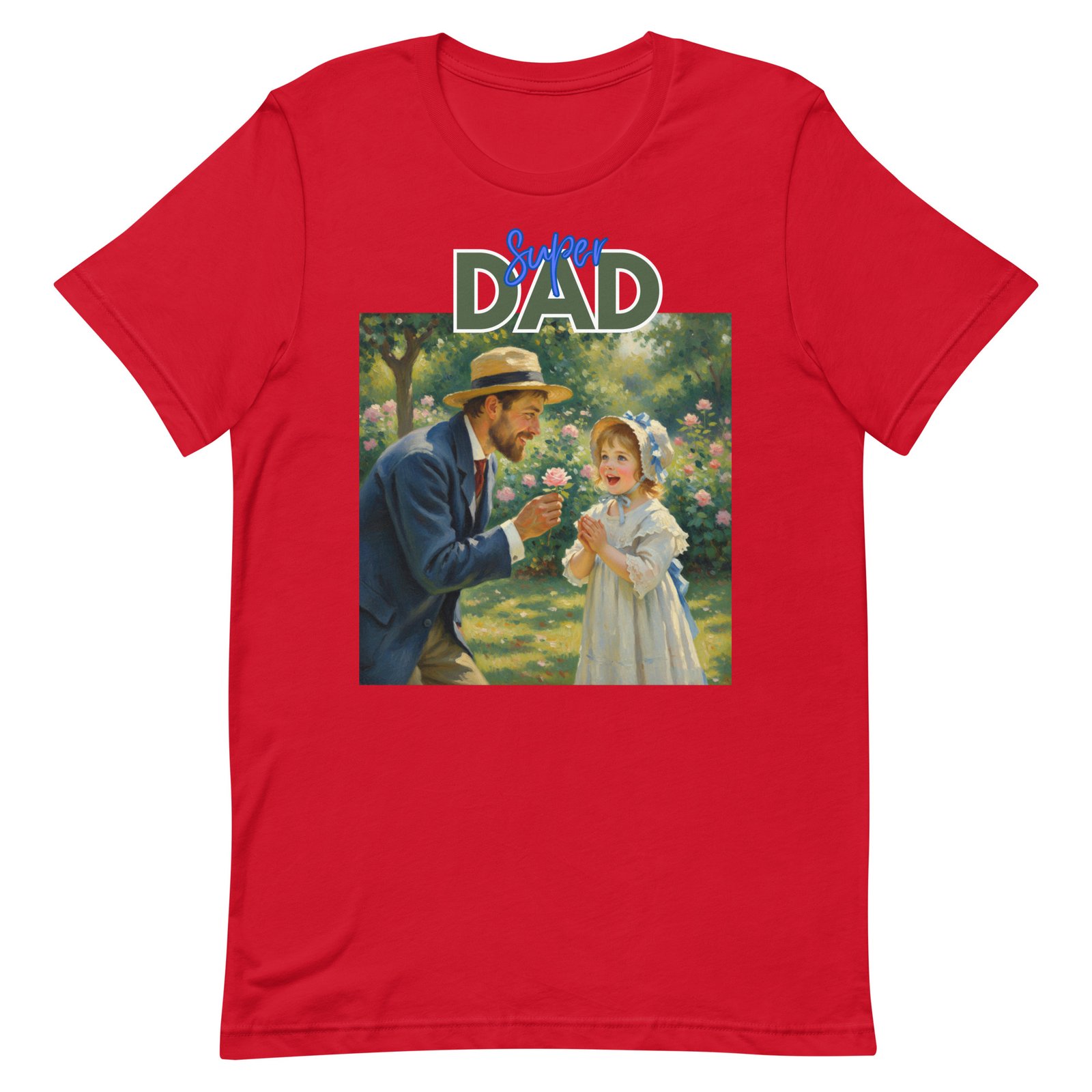Super Dad- Picture of Father giving daughter a rose-Unisex t-shirt - Image 62