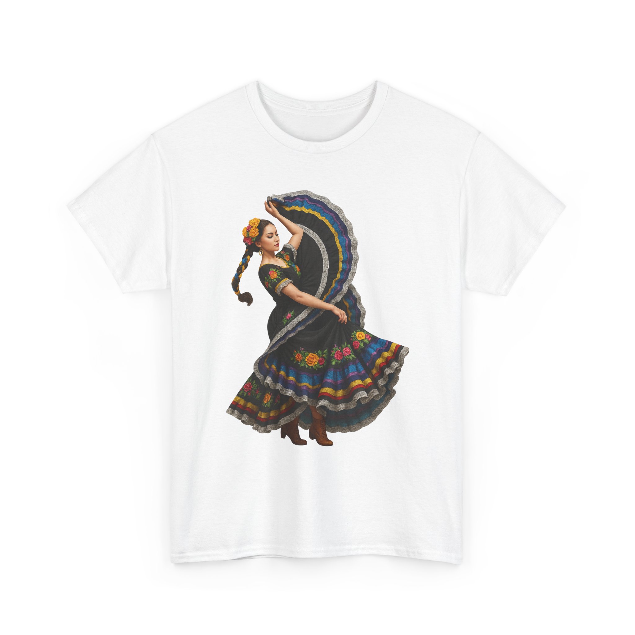 Folklórico Cultural Dance Graphic Tee, Unisex Heavy Cotton T-Shirt, Festival Apparel, Bohemian Style Shirt, Gift for Dancers, Ethnic Art Tee - Image 3