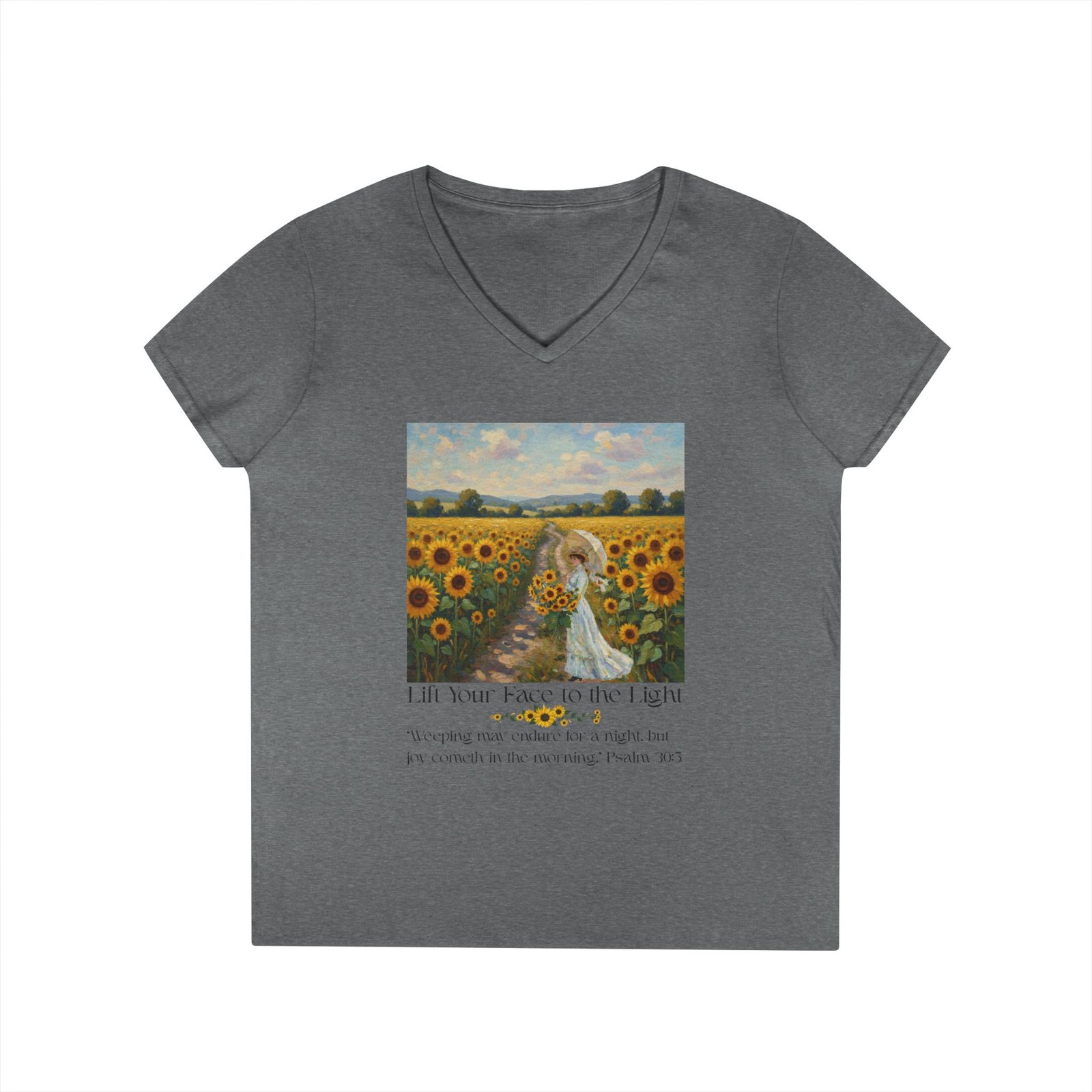 Sunflower Inspirational V-Neck T-Shirt, Motivational Tee, Gift for Her - Image 7