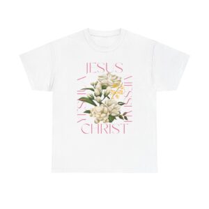 Floral "Jesus Name Design" Heavy Cotton Tee-Unisex T-Shirt-Inspirational Clothing