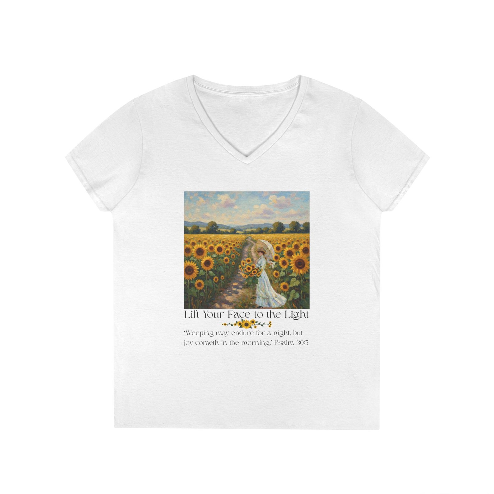 Sunflower Inspirational V-Neck T-Shirt, Motivational Tee, Gift for Her