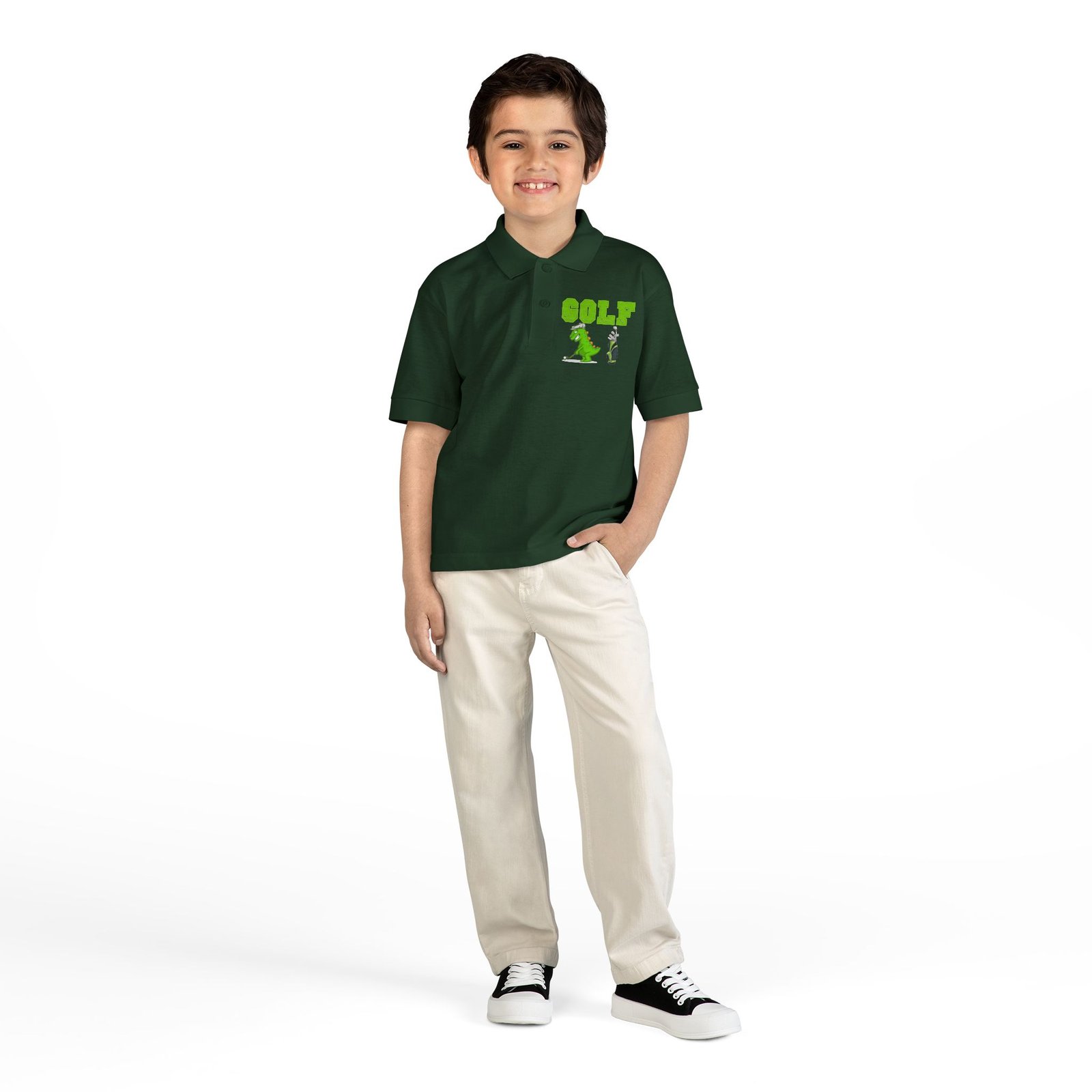 Kids' Golf Polo with Dinosaur Design - Image 38