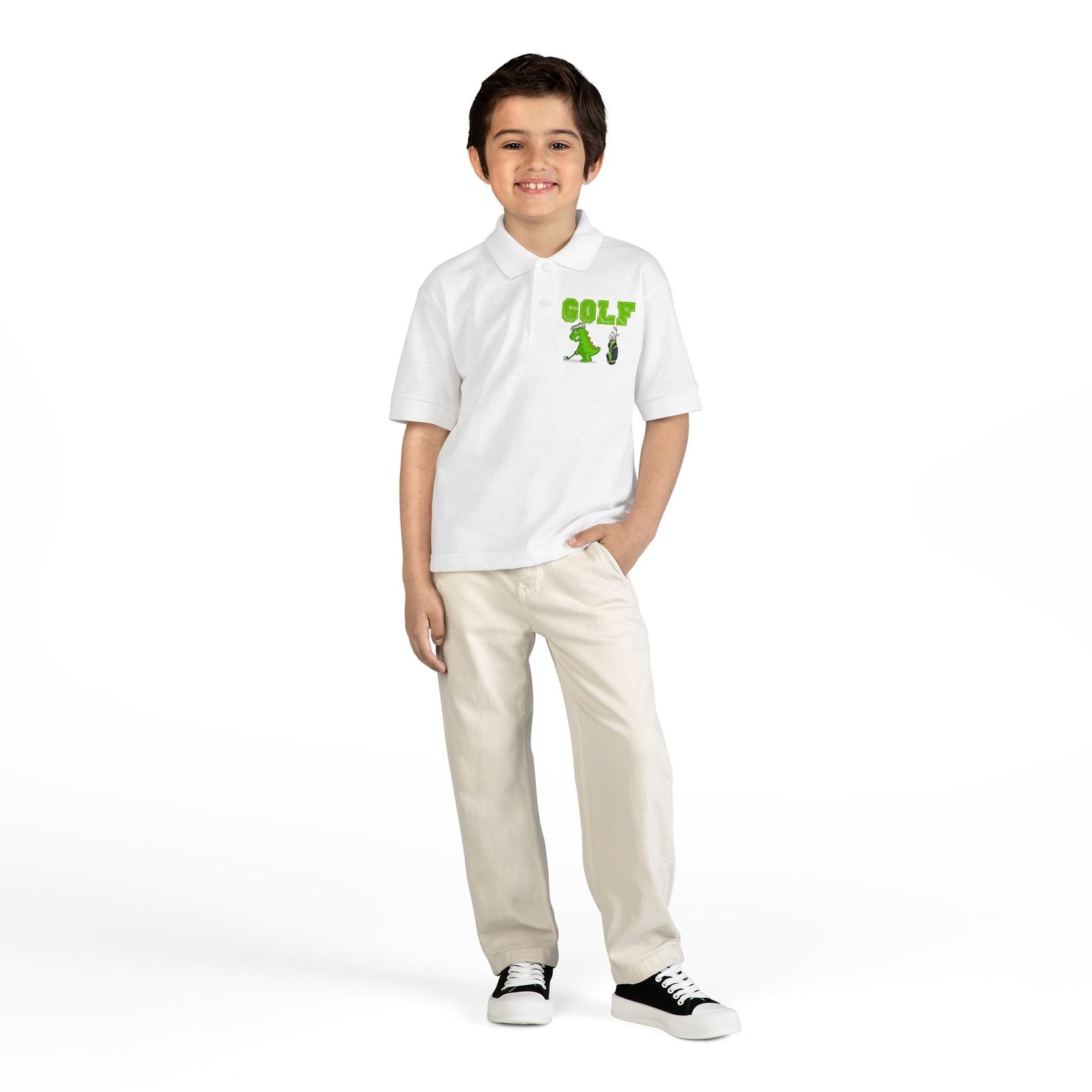 Kids' Golf Polo with Dinosaur Design - Image 3