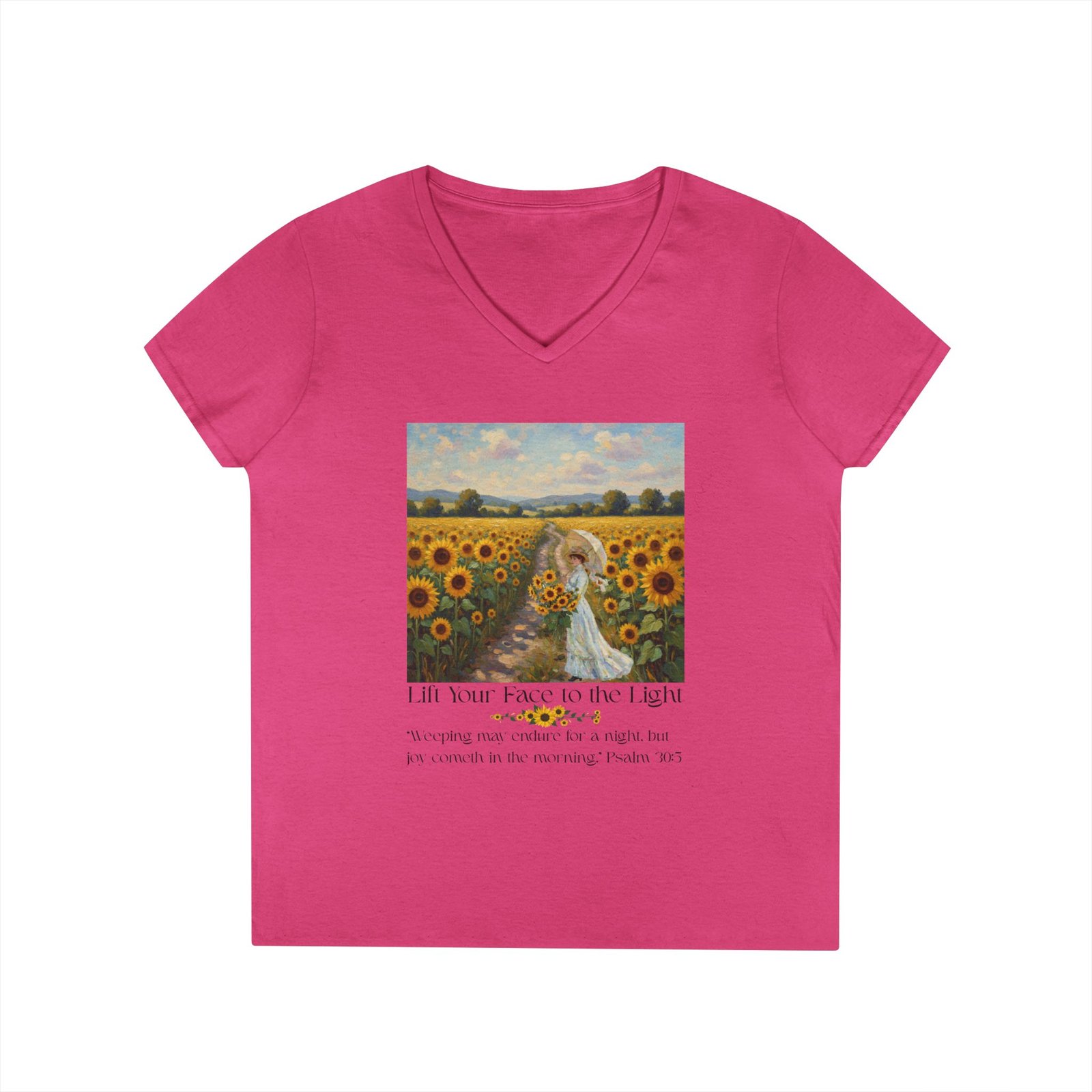 Sunflower Inspirational V-Neck T-Shirt, Motivational Tee, Gift for Her - Image 25