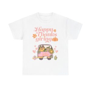 Matching E-Happy Thanksgiving Unisex Tee | Cozy Autumn Shirt for Family Gatherings, Thanksgiving Celebration, Fall Fashion, Cute Gift Idea
