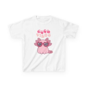 Kids Tee — Pink Axolotl "Good Vibes" Cute Sunglasses Shirt