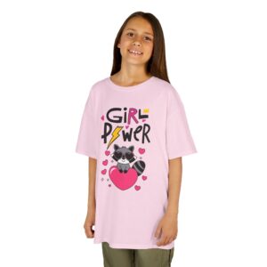 Girl Power Kids Tee — Cute Raccoon Holding Heart