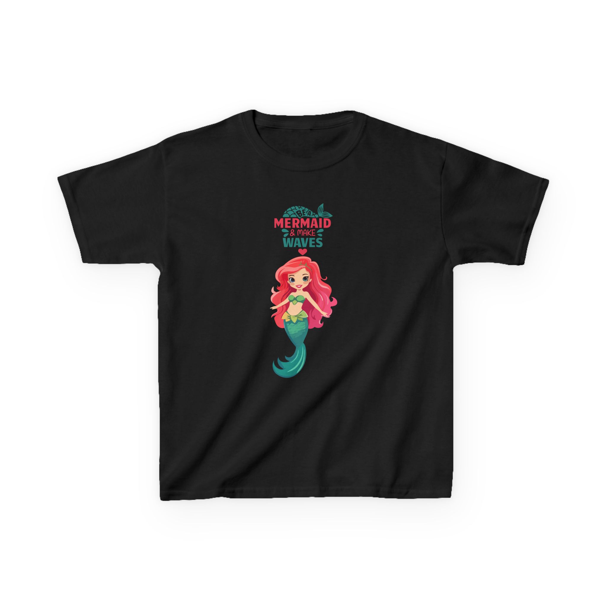 Kids Mermaid Tee - "Be a Mermaid & make waves" Cute Red-Haired Mermaid Shirt for Girls - Image 2