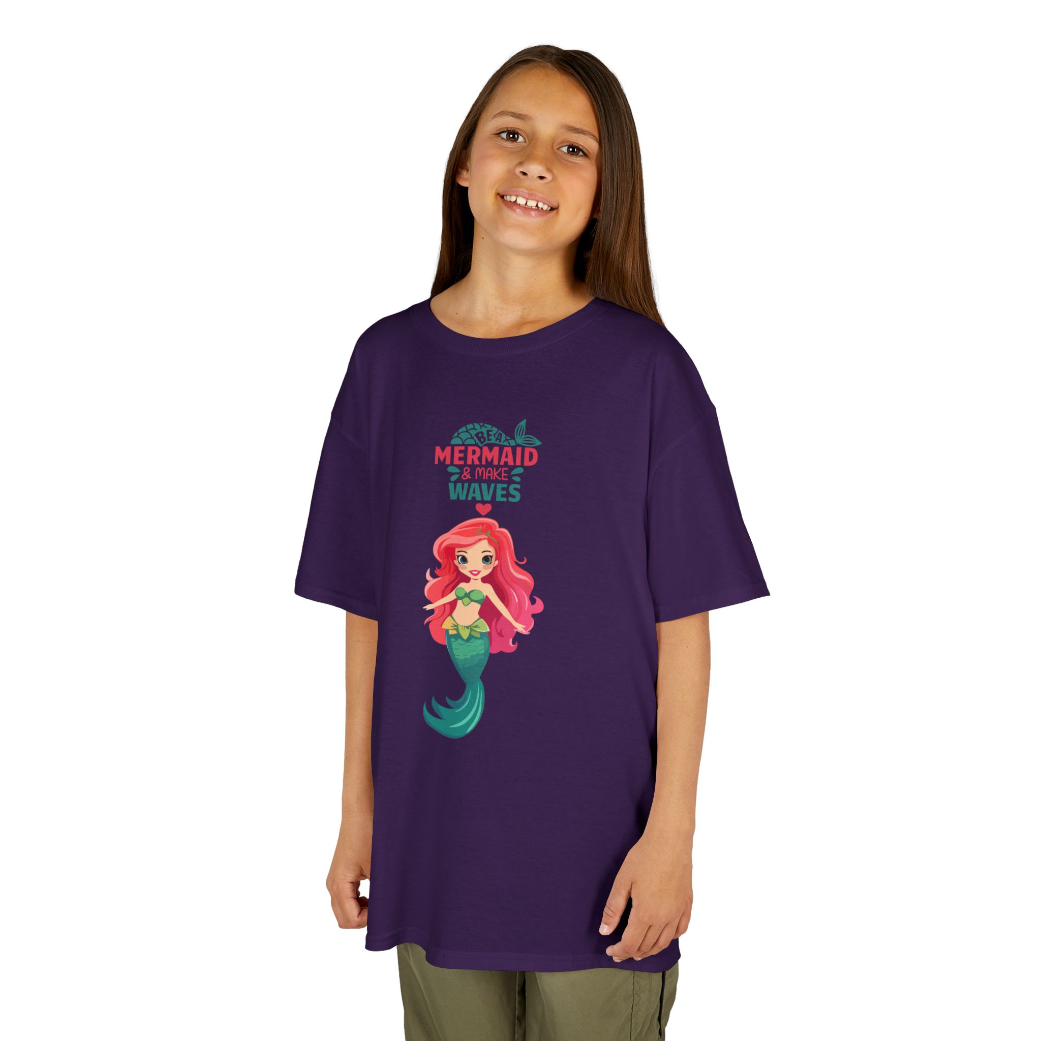 Kids Mermaid Tee - "Be a Mermaid & make waves" Cute Red-Haired Mermaid Shirt for Girls - Image 17